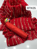 STuff SOft Crinkle Chiffon Front BAck Heavy Work Shirt Heavy Emb with Tilla Sequence Emb &amp; Pearls beats Work Dupatta And Kattan Silk Trouser 3PC Dress