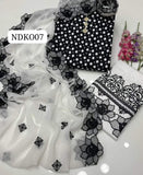 Stuff Lawn Front Back Sleeves Polka Digital Print Shirt And Embroidery Trouser With Chiffon Cut Work Embroidery Dupatta 3PC Dress