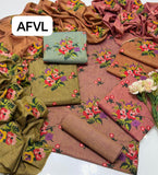 Khadder computer embroidery 🪡 bench boti gall shirt with plan trouser along bench boti gall style Dupatta 3pcs Dress