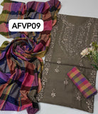 Khaddi Hand made gotta work new design gala bail boti gall shirt with plan check style trouser along with check style plan duppata