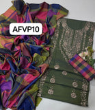 Khaddi Hand made gotta work new design gala bail boti gall shirt with plan check style trouser along with check style plan duppata