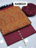 STuff Dhanak Plain Shirt And Trouser With Double toon Turkish shawl 4 sided border Shawl 3PC Dress