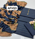 Khaddi winter stuff lining strip shirt with plan trouser along with wallwet pata style Dupatta 3PC