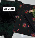 khaddi winter stuff computer crosstich flower gall shirt with plan trouser along with walwet pata style duppata 3pc