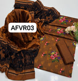 khaddi winter stuff computer crosstich flower gall shirt with plan trouser along with walwet pata style duppata 3pc