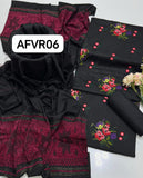 khaddi winter stuff computer crosstich flower gall shirt with plan trouser along with walwet pata style duppata 3pc