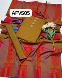 Marina self jacard plan shirt with plan trouser along with jacard style shawl 3pcs Dress