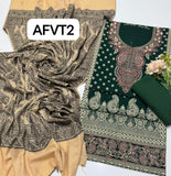 Jamawar kashmiri wool gala heavy Daman along with wool shawl with plan trouser 3pcs Dress