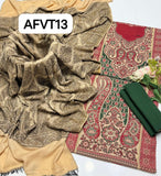 Jamawar kashmiri wool gala heavy Daman along with wool shawl with plan trouser 3pcs Dress