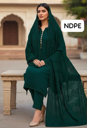 Stuff Marina wool Simple SHirt And Trouser Along WIth Wool Peach Velvet Straps Jall Style Shawl 3PC Dress