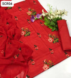 Lawn Fabric Cross Stitch Buti Embroidery Work Shirt With Chiffon Jaal Embroidery Dupatta And Lawn Plain Trouser 3pc Dress