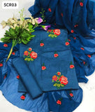 Lawn Fabric Cross Stitch Buti Embroidery Work Shirt With Chiffon Jaal Embroidery Dupatta And Lawn Plain Trouser 3pc Dress
