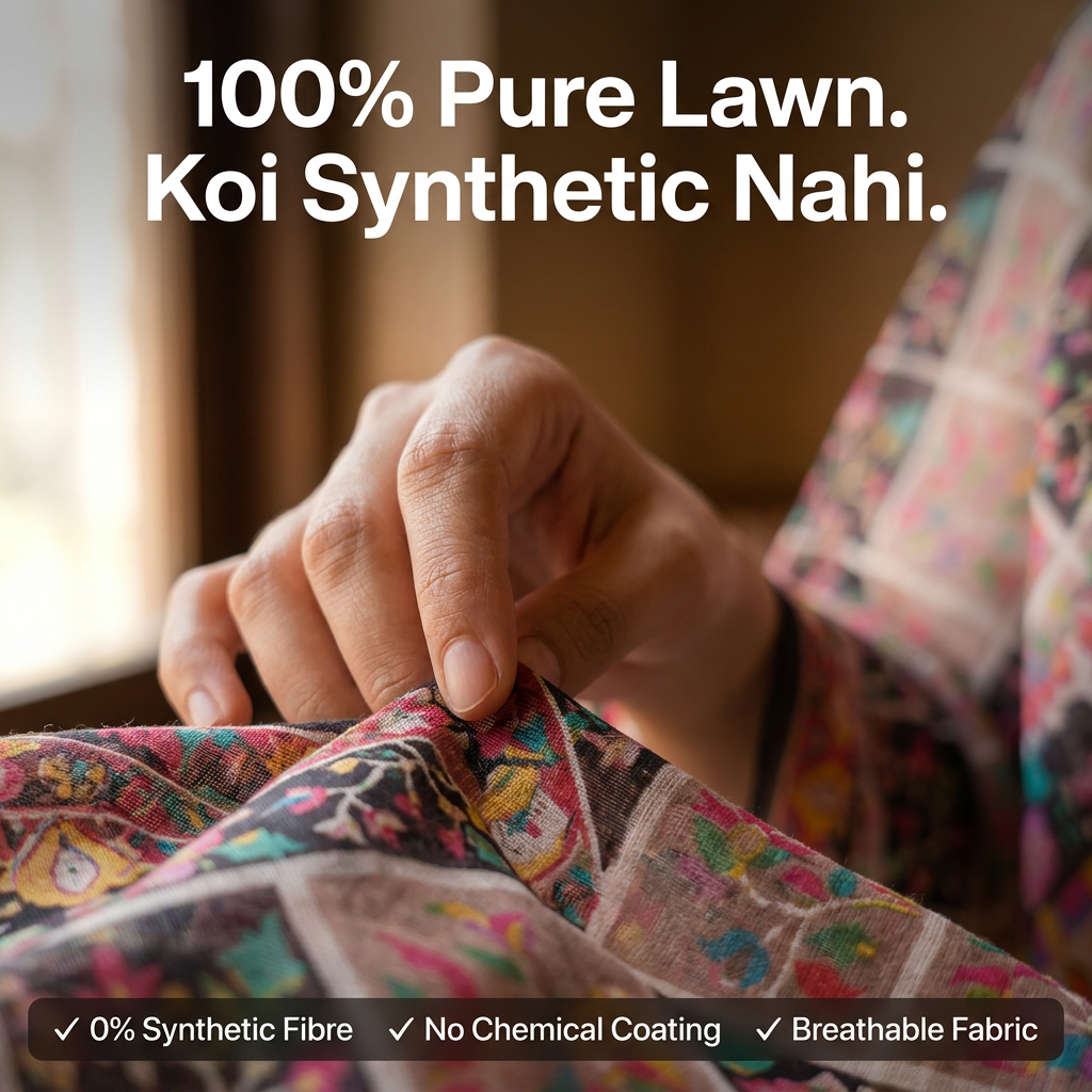 Charkha Pure Lawn Digital Print Chaddar - fabric touch close-up, 100% pure lawn