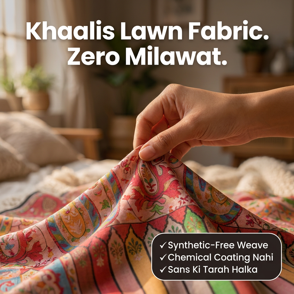 Charkha Pure Lawn Digital Print Chaddar CFA02 - fabric touch close-up, zero milawat