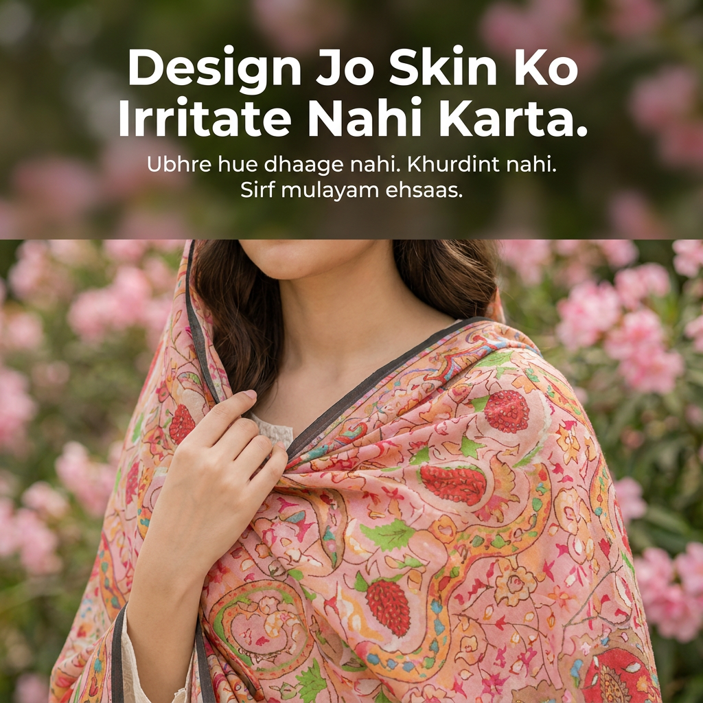 Charkha Pure Lawn Digital Print Chaddar CFA02 - print detail, no irritation