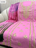 HANDMADE GOTTA WORK ON LAWN SHIRT, PLAIN TROUSER WITH EMBROIDERED TIE N DYE CHIFFON DUPPATTA 3PC Suit
