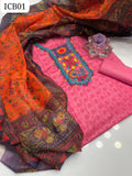 _Lawn Self Printet With Embroidery Gala Shirt And Plain Trouser With Digital Print Monar Dupatta 3Pc Dress