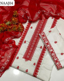 Lawn Cotton Fabric Cross Stich  Embroidered Shirt With  Contras Krinkle Chiffon Embroidery Dupatta Along And Lawn Cotton Embroidered Trouser 3Pc Dress