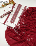 Lawn Cotton Fabric Cross Stich  Embroidered Shirt With  Contras Krinkle Chiffon Embroidery Dupatta Along And Lawn Cotton Embroidered Trouser 3Pc Dress